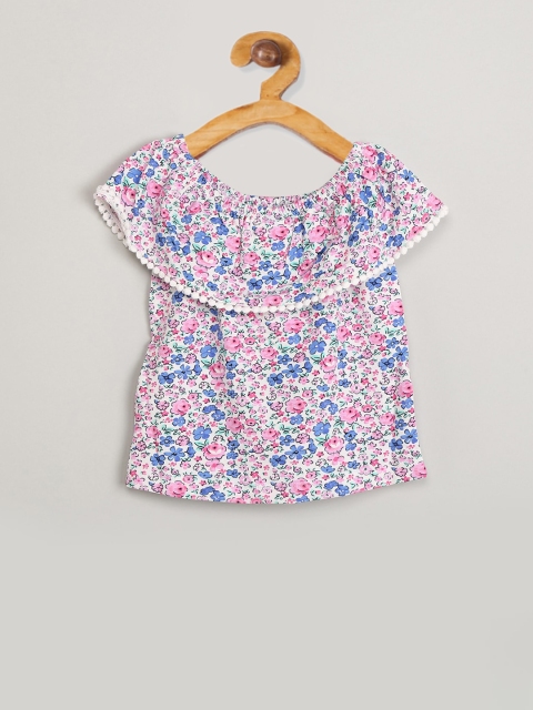 

max Girls White & Pink Printed Bardot Top