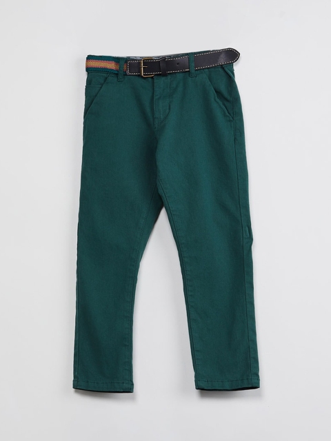 

max Boys Green Regular Fit Solid Regular Trousers