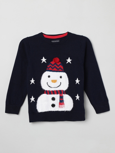 

max Boys Navy Blue Printed Pullover Sweater