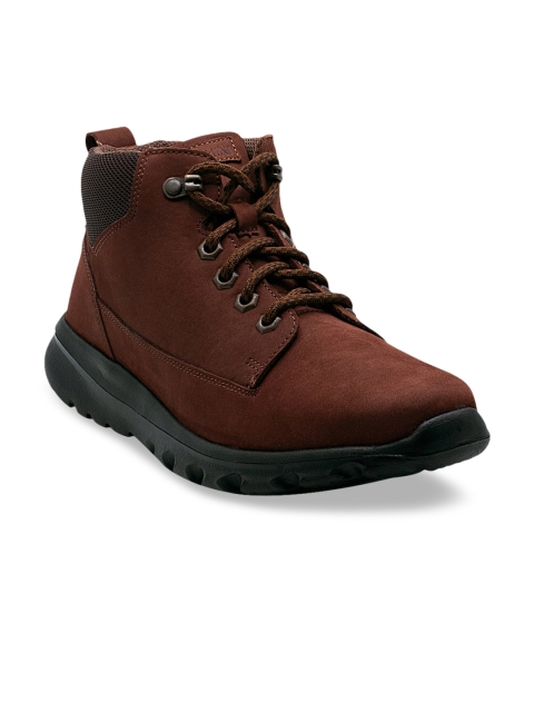 

KETHINI Men Tan Brown Solid Nubuck Mid-Top Flat Boots