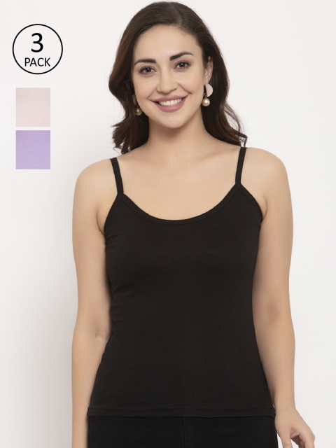

GRACIT Women Pack Of 3 Solid Camisoles, Black