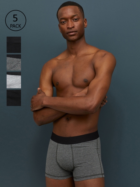 

H&M Men Grey & Black Solid 5-Pack Short Trunks