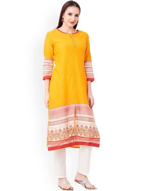

IMARA Women Yellow Printed A-Line Kurta