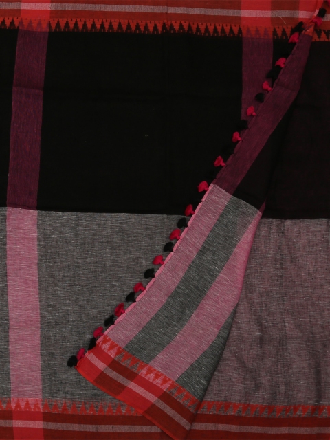 

Pothys Black & Red Pure Linen Colourblocked Saree