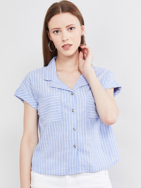 

max Women Blue Regular Fit Striped Casual Shirt