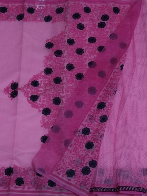 

Pothys Pink & Black Jute Cotton Woven Design Saree