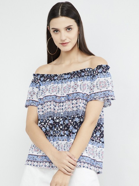 

max Women Blue Floral Printed Bardot Top