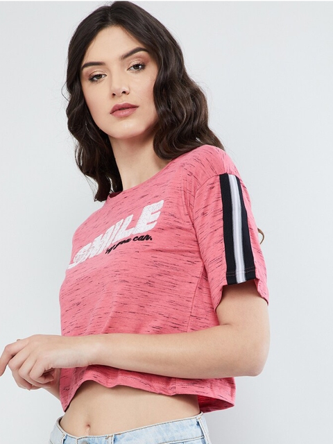 max Women Coral Pink Printed Top