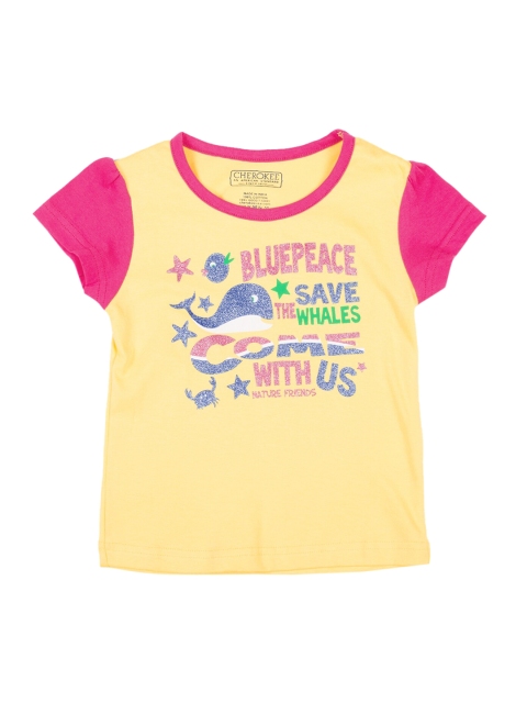 

Cherokee Girls Yellow Printed Round Neck T-shirt