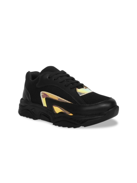 

ZAPATOZ Women Black Solid PU Mid-Top Sneakers