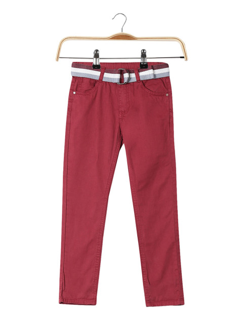

Cherokee Boys Rust Red Slim Fit Solid Regular Trousers