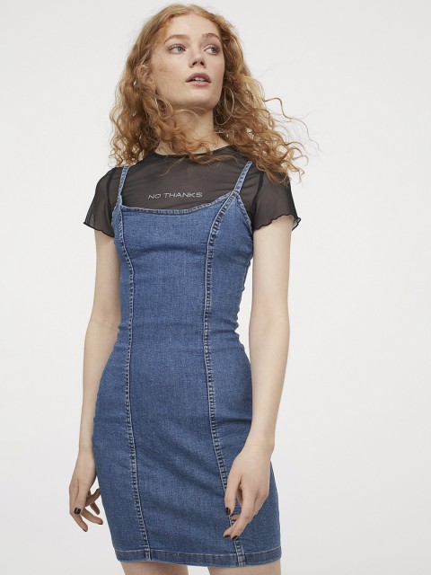 

H&M Women Blue Cotton Denim Bodycon Dress