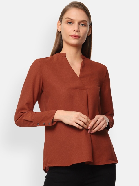 

Van Heusen Woman Women Brown Solid Wrap Top