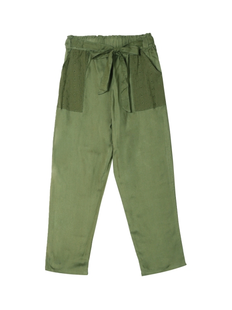 

Cherokee Girls Olive Green Regular Fit Embroidered Trousers