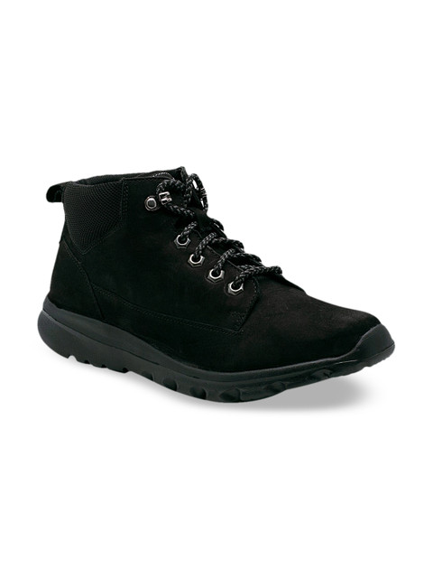 

KETHINI Men Black Solid Nubuck Mid-Top Sneakers