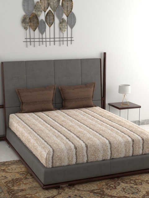 

Trident Beige & Brown Abstract 130 TC Cotton 1 Queen Bedsheet with 2 Pillow Covers