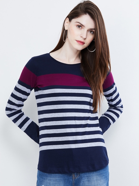 

max Women Navy Blue Striped Top
