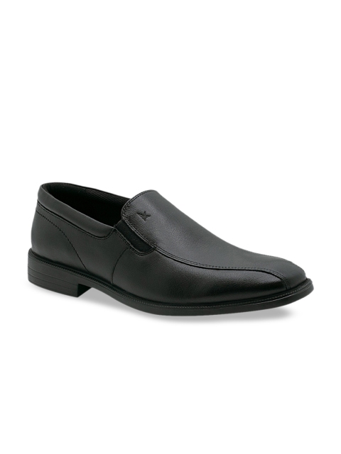 

KETHINI Men Black Solid Leather Formal Slip-Ons