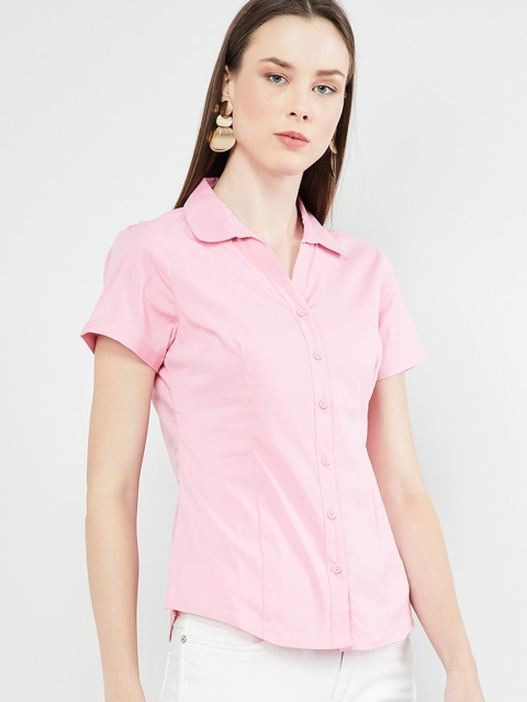 

max Women Pink Regular Fit Solid Casual Shirt