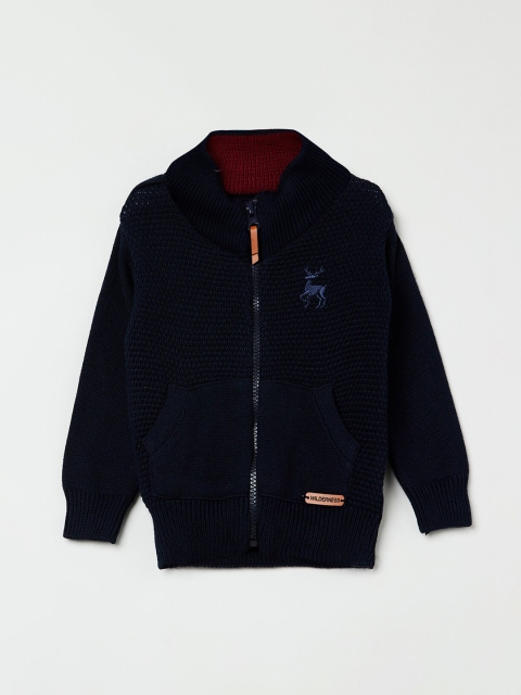 

max Boys Navy Blue Solid Front-Open Sweater