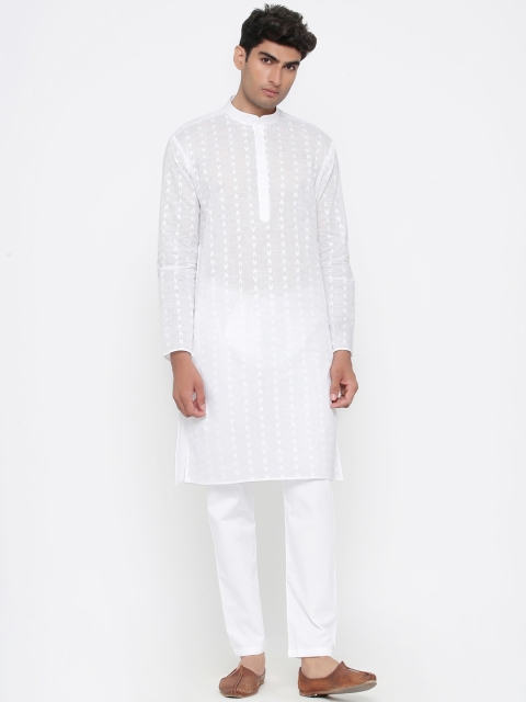 

Tistabene Men White Self Design Kurta with Pyjamas
