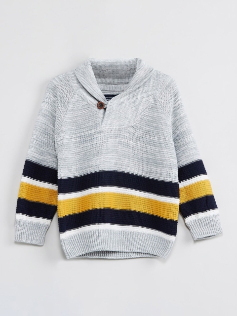 

max Boys Grey Striped Pullover Sweater