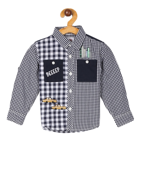 

Donuts Boys Navy Blue & White Regular Fit Checked Casual Shirt