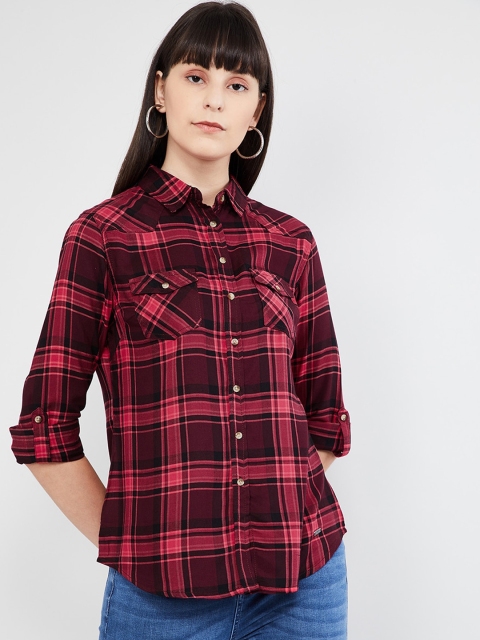 

max Women Burgundy Regular Fit Checked Casual Shirt