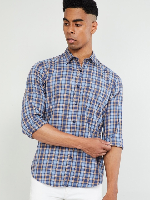 

max Men Blue & Beige Slim Fit Checked Casual Shirt