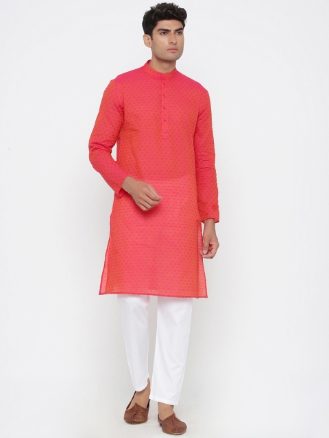 

Tistabene Men Pink & White Self Design Kurta with Pyjamas