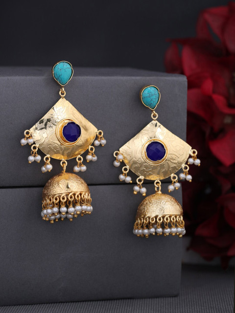 

Tistabene Gold-Plated & Blue Contemporary Jhumkas
