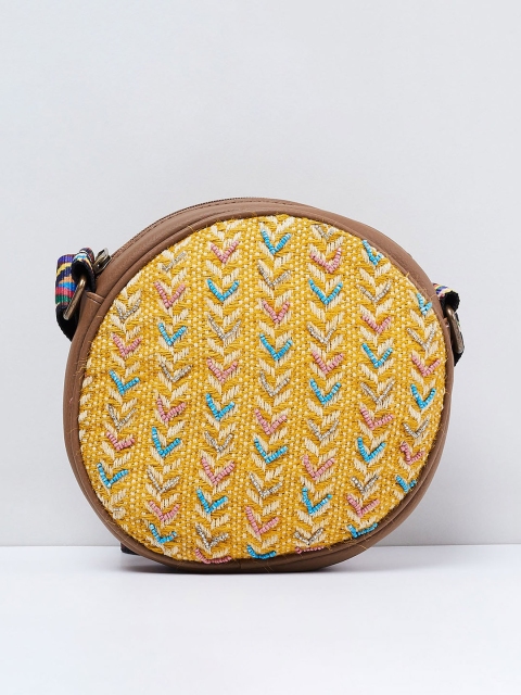 

max Mustard Yellow & Blue Textured Sling Bag