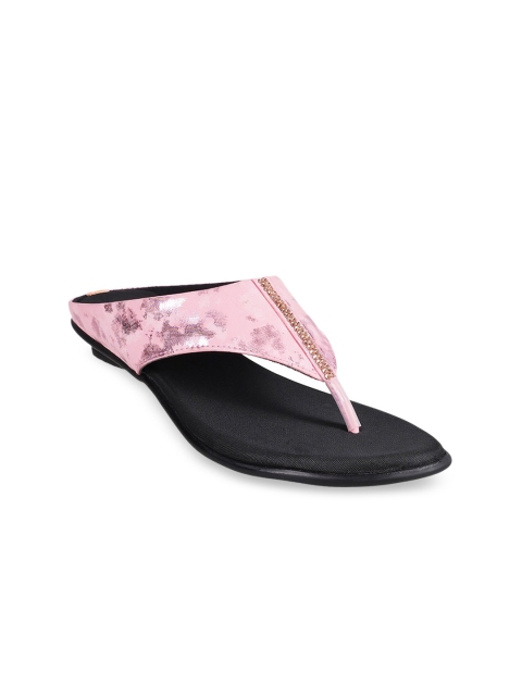 

WALKWAY Women Pink Textured T-Strap Flats