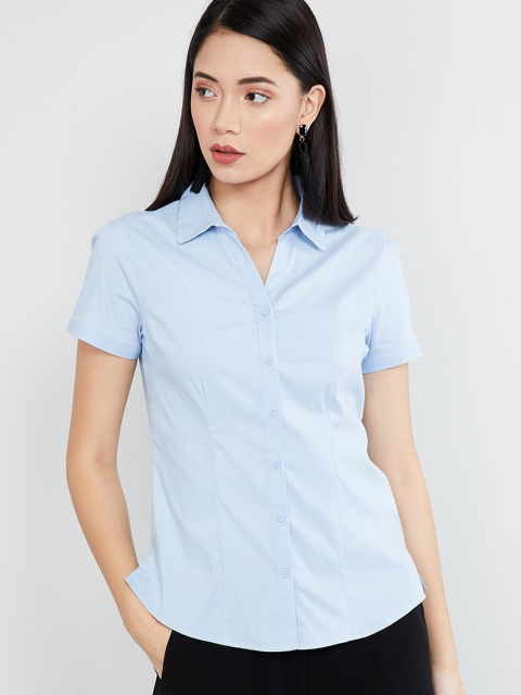 

max Women Blue Regular Fit Solid Casual Shirt
