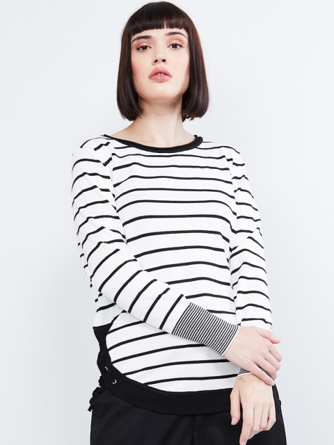 

max Women White & Black Striped Top