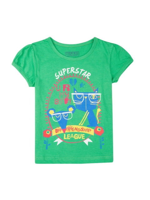 

Cherokee Girls Green Printed Round Neck T-shirt