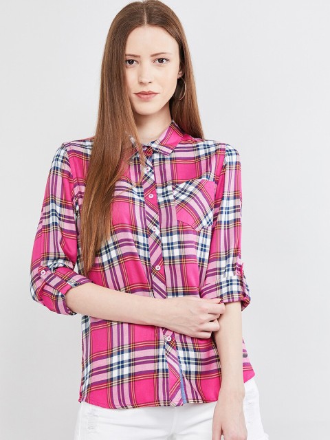 

max Women Pink Regular Fit Checked Casual Shirt