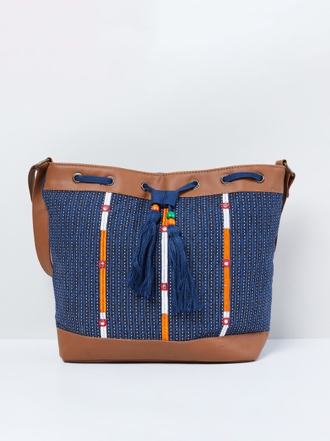 

max Navy Blue & Brown Printed Shoulder Bag