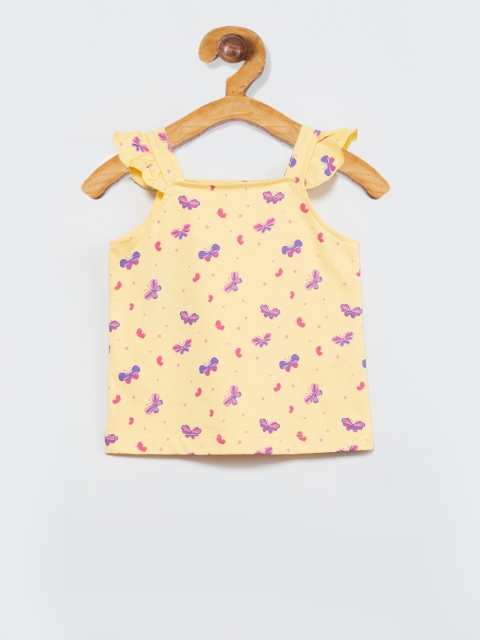 

max Girls Yellow & Violet Butterfly Print Shoulder Strap Top