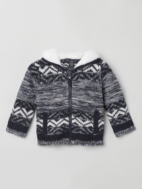 

max Boys Grey Printed Front-Open Sweater