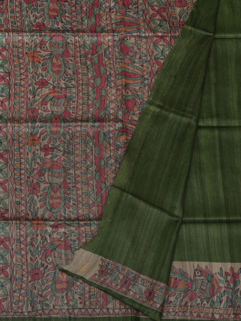 

Pothys Green & Red Jute Silk Printed Tussar Saree
