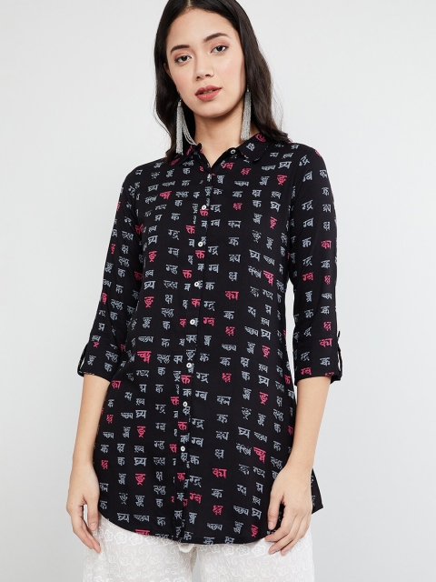 

MAX Printed Rolled-Up Sleeves Tunic, Black