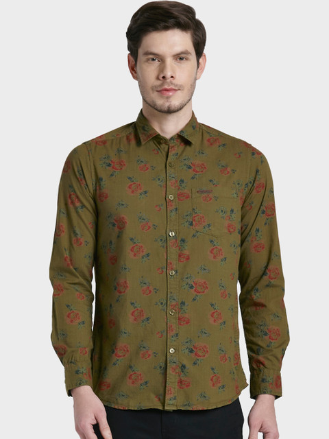 

ColorPlus Men Olive Green & Red Floral Print Casual Shirt