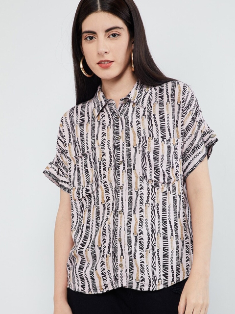 

max Women Pink & Black Regular Fit Striped Casual Shirt