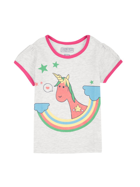 

Cherokee Girls Grey Printed Round Neck T-shirt