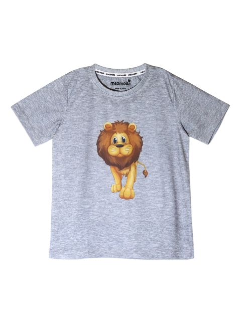 

mezmoda Boys Grey Melange Printed Round Neck T-shirt