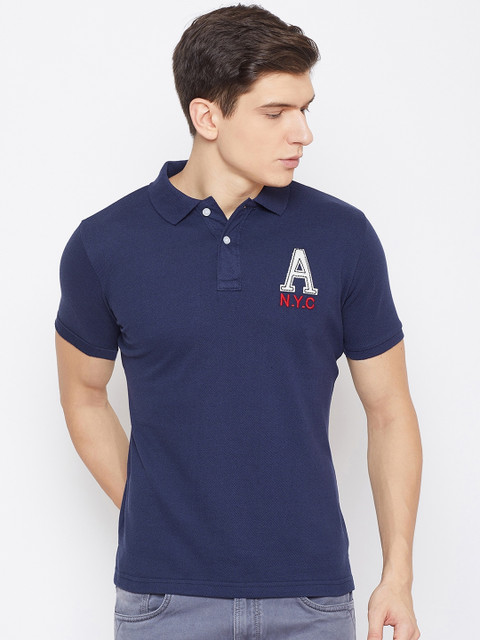 

Austin wood Men Navy Blue Solid Polo Collar T-shirt