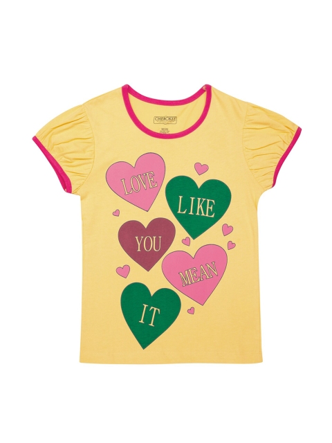 

Cherokee Girls Yellow & Green Printed Round Neck T-shirt