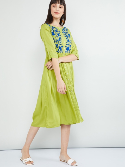 

max Women Green Solid A-Line Dress
