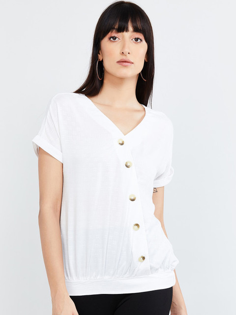 

max Women Off-White Solid Shirt Style Top